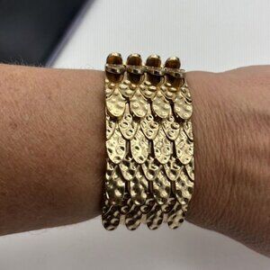Vintage Dragon Scale Mesh Gold Tone Cuff Stretch Bracelet Brutalist